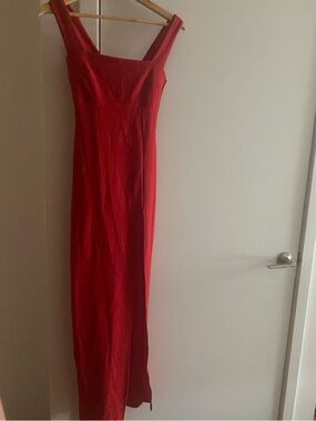 Nasty Gal Red Square-Neck Maxi Dress with Dramatic Front Slit- US 2